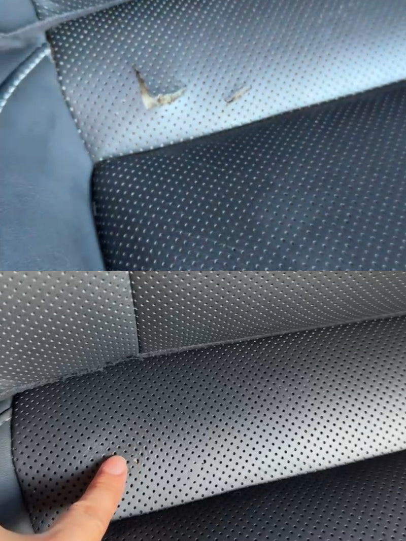 Before and after Lexus perforated leather seat tear repair in Sydney